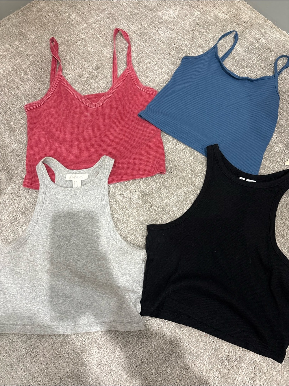 American Eagle Outfitters Ribbed Crop Tank Tops - Pink, Blue, Gray, Black